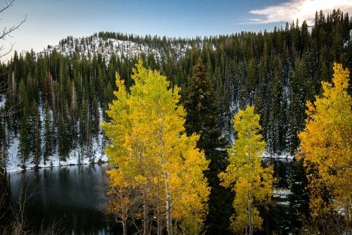 hiking trail high alpine lake fall colors 