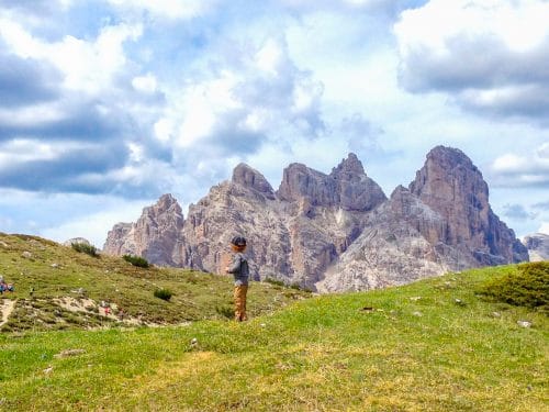 hiking with boy in dolomites