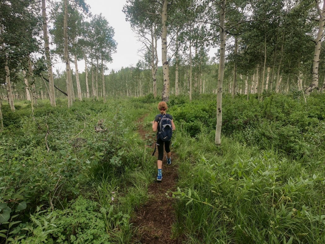 Girl hiking in the forest