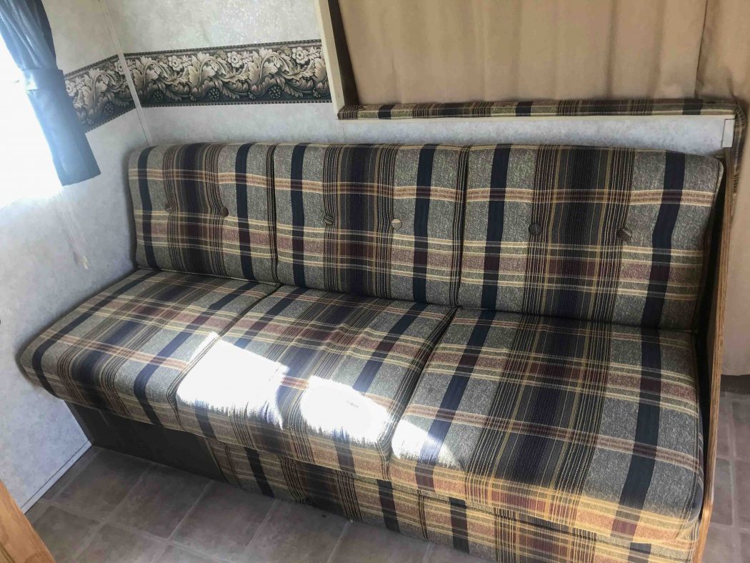 ugly plaid RV couch