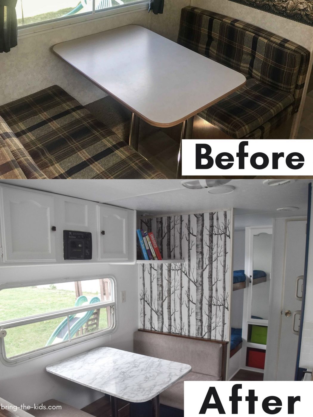 before after table cushions in RV