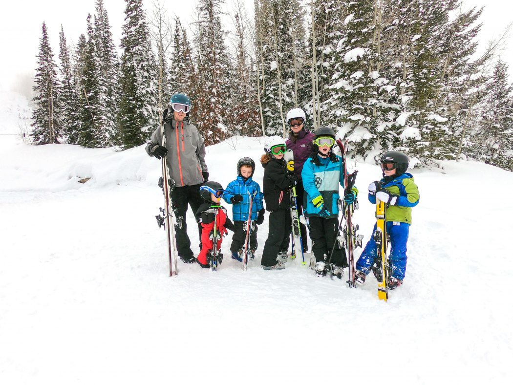 family skiing