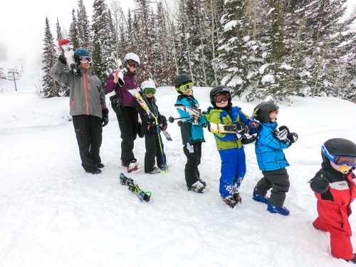 family skiing