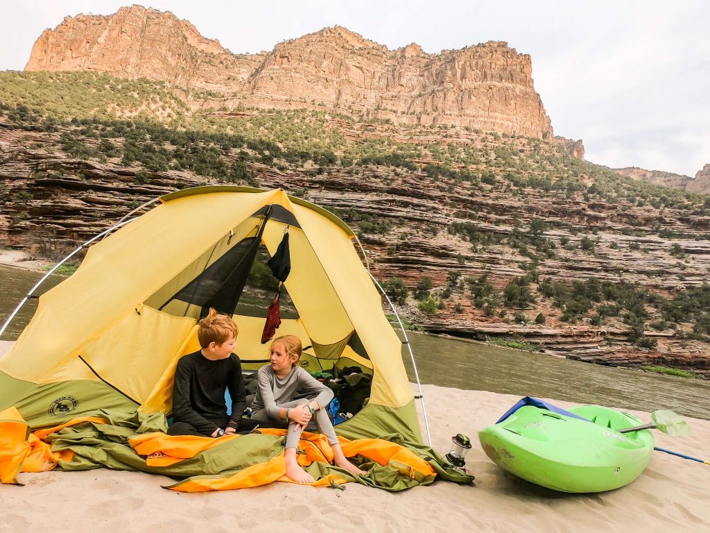 camping on a river trip with kids