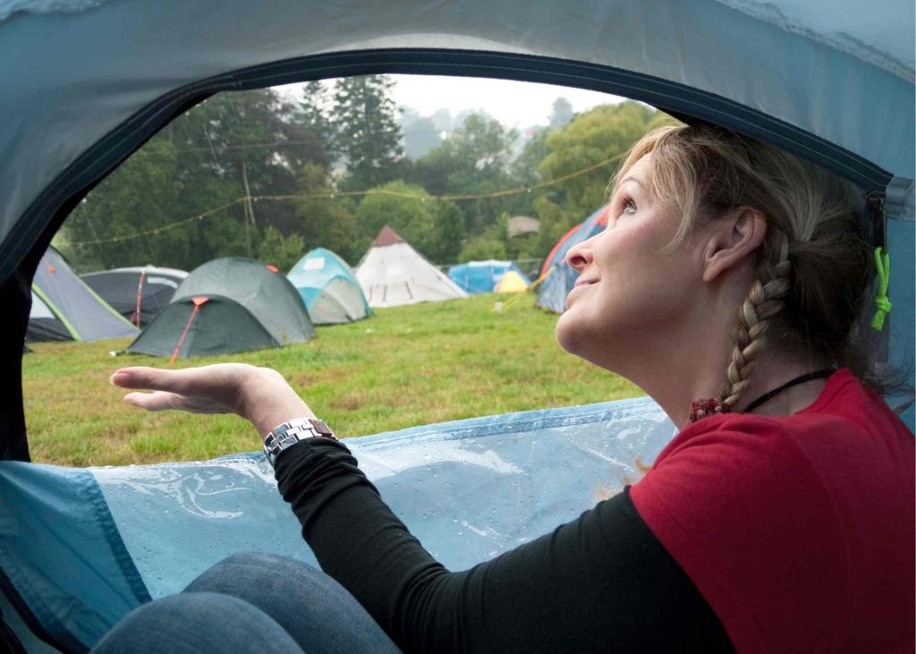 rainy family camping