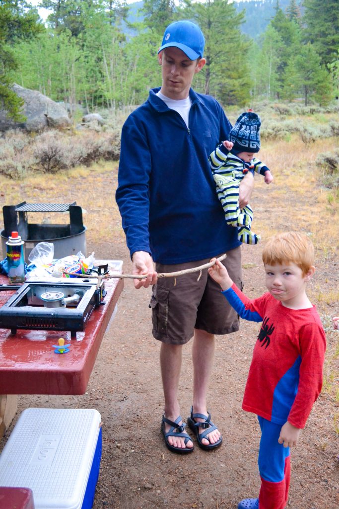 cooking dinner over our butane portable stove