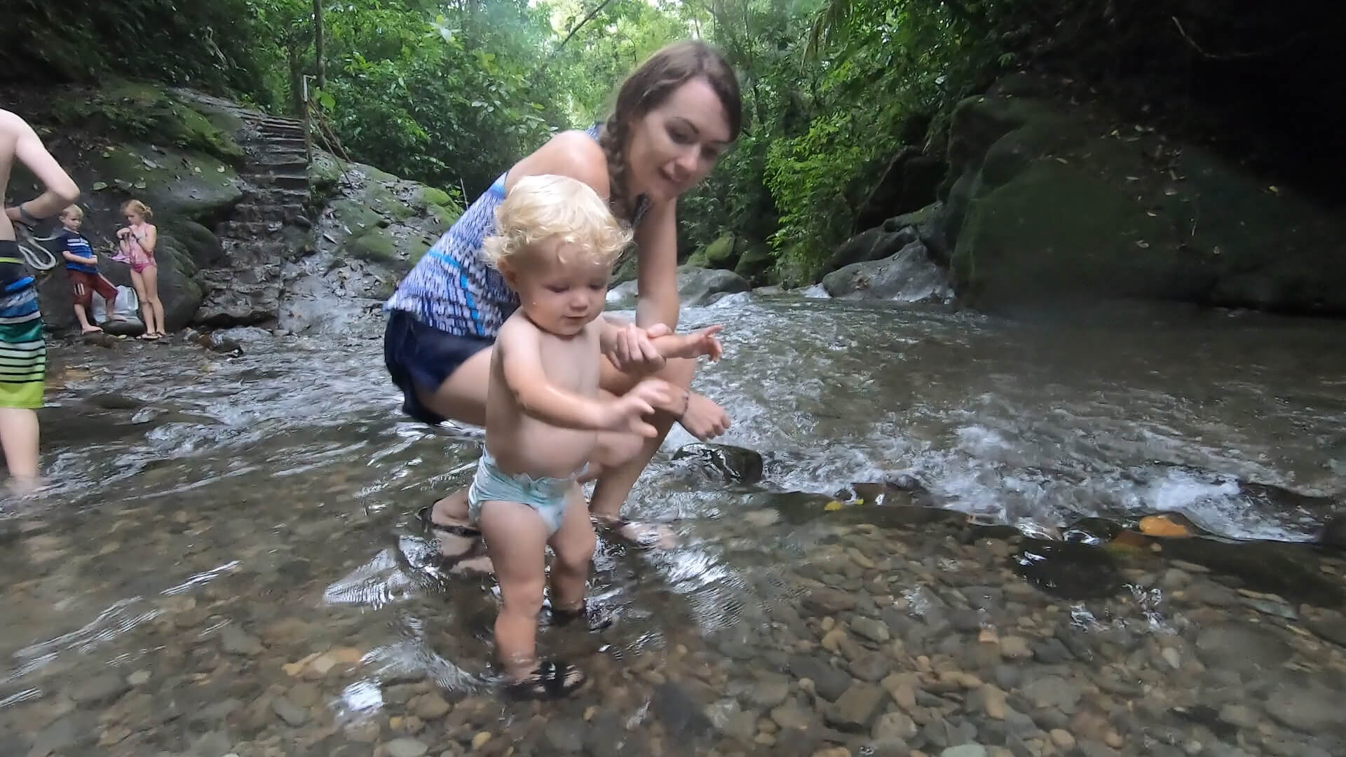 waterfall with sandals