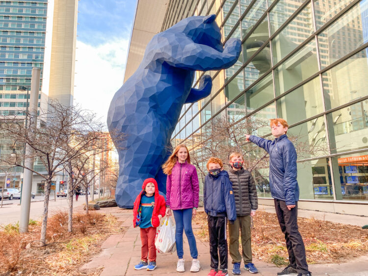 downtown denver big blue bear with kids