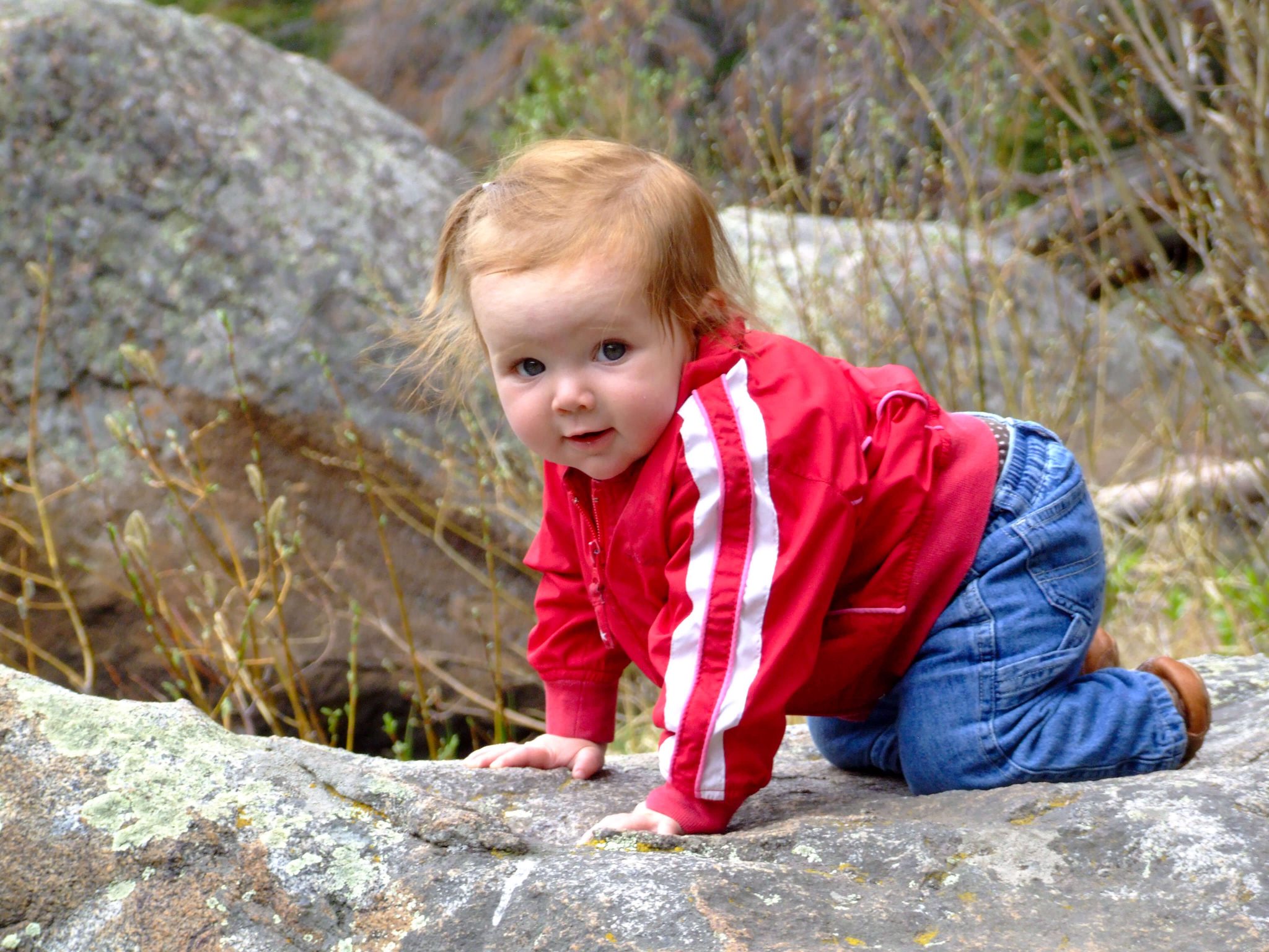 crawling baby while camping