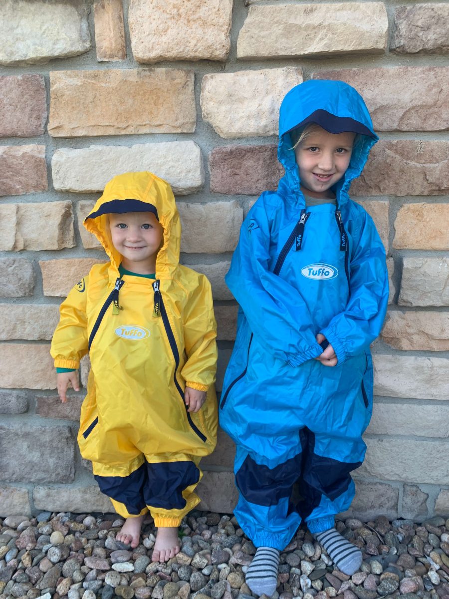 Kids playing in Tuffo Rainsuits